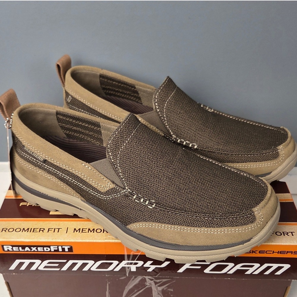 Skechers Superior Milford Shoes Mens 8 Brown Slip-Ons Relaxed Fit Loafers NEW
